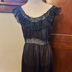 Vintage Styled by Showgirl Black Lace Maxi Slip Nightgown Dress Small